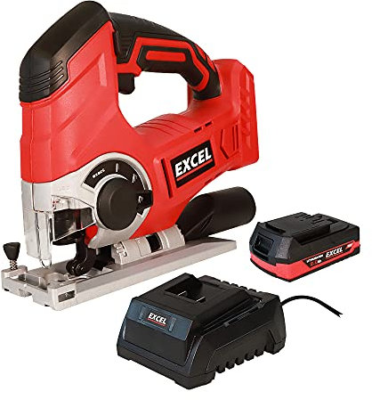 Excel 18V Cordless Jigsaw with 1 x 2.0Ah Battery & Charger EXL272 - Variable Speed 2300RPM - 4 Pendular Positions - Quick Release Function - Stroke Length 25.4mm - LED Worklight