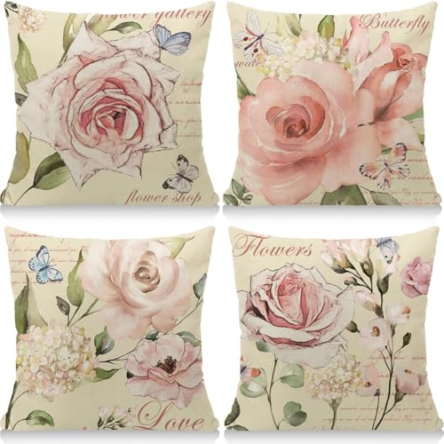 Cirzone Kissenbezug 45x45 4er Set Outdoor Kissen Leinen, Boho Deko für Deko Wohnzimmer, Garten, Balkon