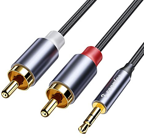 SOOMFON Cavo da RCA a jack 3,5 mm 2M Cavo 2 RCA Maschio a 1 jack Aux Maschio Cavo Audio HiFi Stereo Custodia in Metallo e Contatti Placcati Oro 24K，per Home Theater