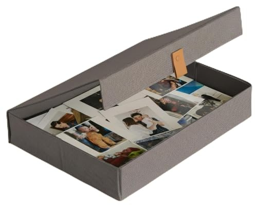 ZICOTO Decorative Photo Storage Box with Lid - A Beautiful Linen Organizer Perfect to Safely Store Your Pictures, Documents, Scrapbooking Supplies, Keepsakes and Other Memories in Style