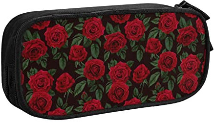 FJAUOQ Red Rose Pencil Case Compartments Pen Pouch Box Multifunctional Makeup Bag Holder Large Storage Stationery Organizer with Zipper for Office Travel