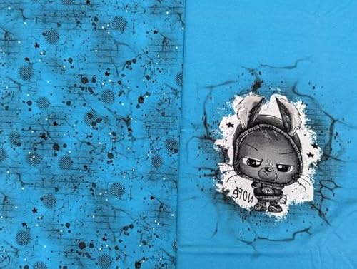 Eigenproduktion Baumwolljersey Panel + Kombi Kleiner Rebell auf Türkis 65x100 cm Stoff Meterware Jersey