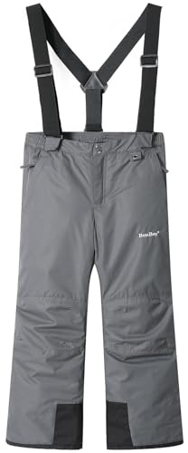 BenBoy Ski de Pantalon Enfant Softshell Imperméable Thermique Étanche Vent Bretelles Amovibles arrière de Hiver Snow pour de Randonnée Neige Salopettes Filles Garçons HXK5003-Grey-140-152