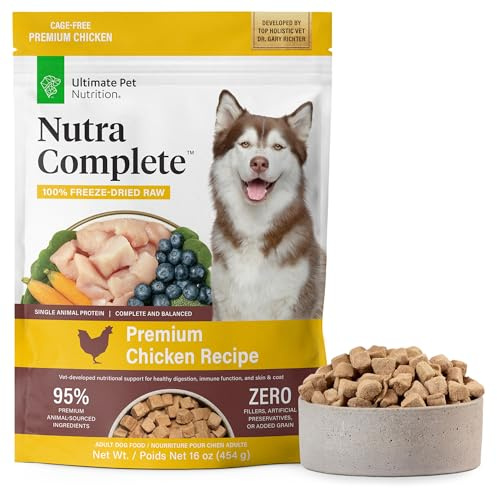 ULTIMATE PET NUTRITION Nutra Complete Freeze Dried Raw Dog Food, Veterinarian Formulated with Antioxidants, Prebiotics & Amino Acids (1 Pound, Chicken)