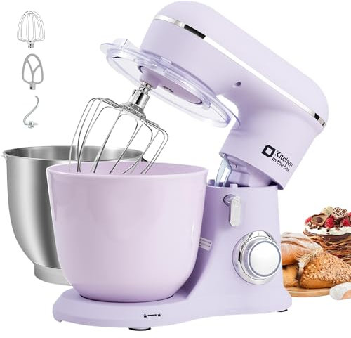 Kitchen in the box Stand Mixer, 4.5L+5L Two Bowls Food Mixer for Baking, 10 Speeds Electric Kitchen Appliance with Dough Hook, Whisk, Beater, 1300W Matte for Home Baking (Lilac)