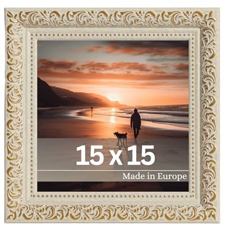 VictoR Vintage bildram Rubens i 15 x 15 cm guld beige – list: 30 x 20 mm – äkta glas – fotoram barock – antik – bildram 15 x 15 guld – kvadratisk