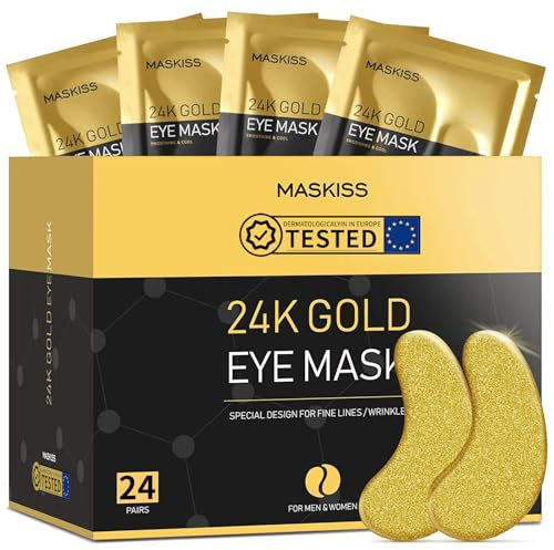Under Eye Patches (24 Pairs) - 24K Gold Eye Masks Skincare Enriched with Abundant Collagen, hyaluronic acid, anti-aging self care eye gel pads for puffy eyes, dark circles and eye bags,wrinkle patches