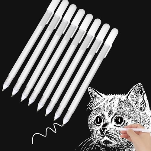 8 Pieces White Gel Pens 0.8mm Fine Point Gel Pen White Line Drawing Pen Highlight Sketching Rollerball Pens for Art Colouring Sketching Drawing Adult Coloring Books Illustration Note-Taking Writing