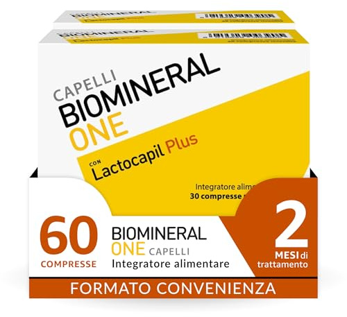 Biomineral One Capelli Più Forti, Valuminosi e Spessi, 60 Compresse, Integratore per Capelli a Base di Lactocapil Plus con Biotina, Vitamina D, Acido Linoleico e Taurina, 2 Confezioni da 30 Compresse