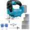 Cordless Jigsaw Replacement for Makita 18V Battery, Brushless Jig Saw with 20pcs Blades & Tool Free Blade Change, 45°Bevel Adjustment, 4 Orbital Settings, Ideal for Wood Plastic Metal