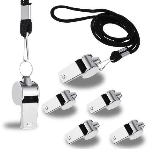 XLIUAX 6 Pcs Whistles, Whistle for Coaches Lifeguard Whistle Coach Whistles Loud Crisp Sound for Referee with Black Lanyard Stainless Steel for Outdoor Sports Coach Teachers Police Officials