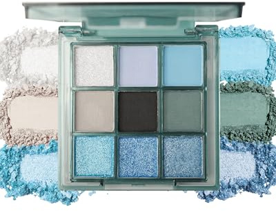 9 Couleurs Fards à Paupières Palette, Gris Bleu Pailletées & Matte Ombre à Paupières, Longue Durée Waterproof, Highly Pigmentées Métalliques, Texture Fine Facile à Estomper, Maquillage pour Femme-02