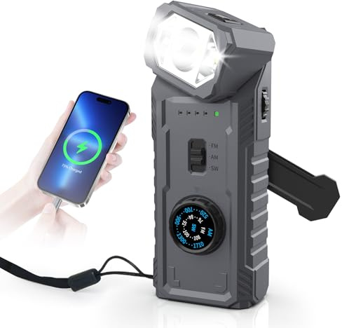 Gemmac Radio Portatil Pequeña con Imanes Potentes, 2000mAh Power Bank Am/FM/SW Radios Manivela, Rotación de 180° Radio Emergencia con SOS Linterna Dinamo para Camping/Senderismo/Kit Emergencia