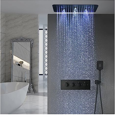 FWPGFVY Sistemas de Ducha de Lluvia, Cabezal de Ducha LED, Grifo Mezclador de baño con válvula termostática, Juego de Ducha de Techo Empotrado de Acero Inoxidable (Juego)