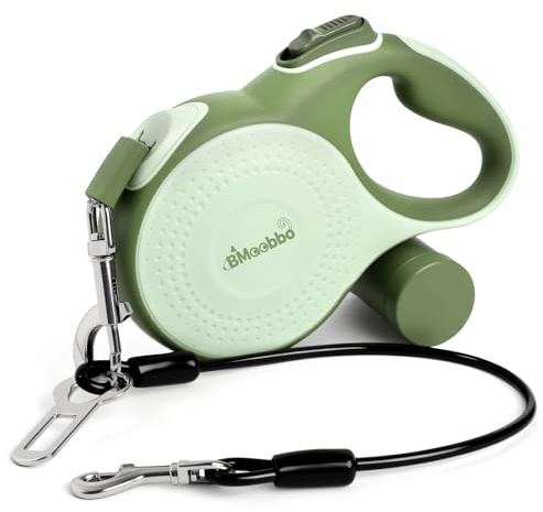BMAOBBO Correa Perro Extensible 8 m, Correa retráctil con Cuerda de Acero Resistente a mordeduras y Soporte para Bolsa de excremento, para Perros de hasta 35 kg, para adiestramiento, Bosque, Playa