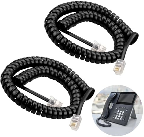 Ajsdvog Telephone Cord Cable Black, 2 Meter Landline Telephone Handset Cable, RJ9 Coiled Length 3 to 10 feet Uncoiled, Compatible with AT&T, Cisco, NEC, ROLM, ITT, TI Landline Phones, Pack of 2