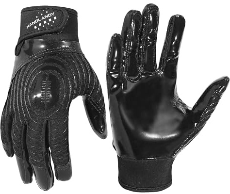 HANDLANDY Guantes de fútbol americano juvenil, guantes adhesivos para receptores anchos para niños, ajuste elástico, guante de fútbol (negro, S)