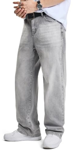 JMIERR Men's Jeans Cotton Classic Regular Fit with 5 Pockets Design Zip Denim Wash Stretch Plain Casual Baggy Trousers