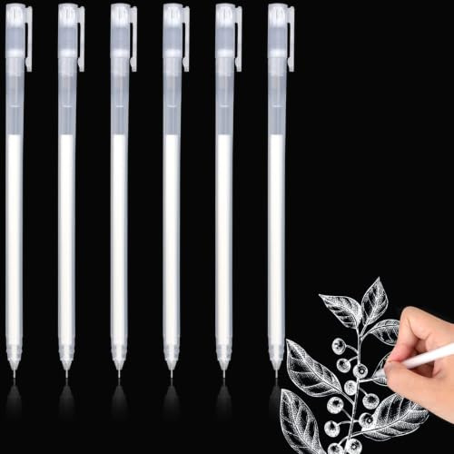 Yeheap 6 st vita gelpennor, vita pennor med 0,5 mm spets, ogenomskinlig vit målning konst för att skapa konst på ritning, skrivning, svart papper, illustrationer, vattentät