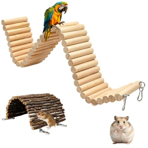 Hamster Climbing Ladder, Pack of 2 Hamster Bridge, Bendable Wooden Fence, Hanging Bridge, Flexible Wooden Bridge, Rodent Wooden Fence, Climbing Guinea Pig Ladder, Wooden Toy for Ladder, Bridge