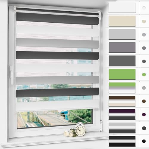 Magiea Doppelrollo Klemmfix ohne Bohren & mit Bohren, Weiß-Grau-Anthrazit 70x150cm (BxH) Duo Rollo, Klemmrollo lichtdurchlässig und Blickdicht, Fensterrollo Sonnenschutzrollo für Fenster & Tür
