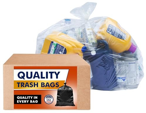 55 Gallon Clear Trash Bags, (50 Bags w/Ties) Large Clear Plastic Recycling Garbage Bags