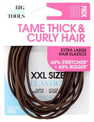 Big Hair Tools XXL Size Elastics Flat Pack, Brown, (Pack of 10)