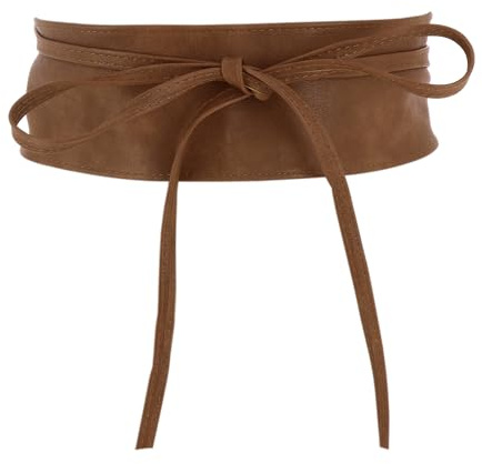 FASHIONGEN - Cintura Obi da donna, cintura Obi larga, similpelle in Poylurethane, alta qualità, MICA - Marrone chiaro, L-XL