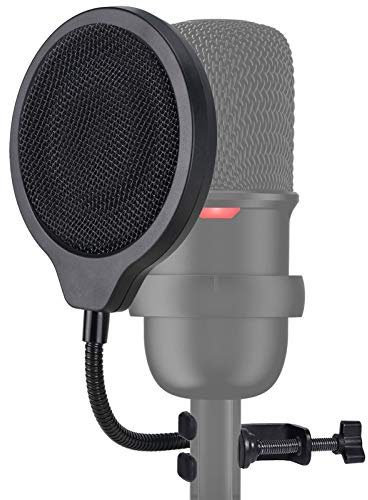 SoloCast Microphone Pop Filter Mask Shield For HyperX SoloCast Mic, 4 Inch 3 Layers Windscreen with Flexible 360°Gooseneck Clip by SUNMON