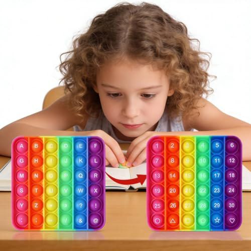 EK-Memory-fish Letters P00p Fidget Toys,ABC Learning and Educational Toys,Poppers Fidget Toys,Stress Relief,Autism Sensory Toys [26 Letters on One Side | Numbers 1-30 on The Other Side] (1 Pack)