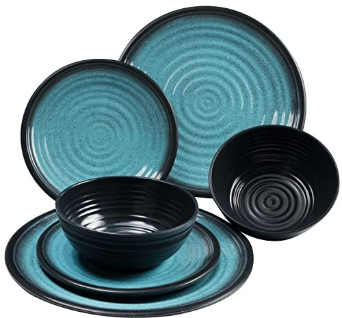 Melamin Camping Geschirr Set für 2 Personen 6 Teile - blau schwarz - Campinggeschirr Geschirrset Tafelgeschirr