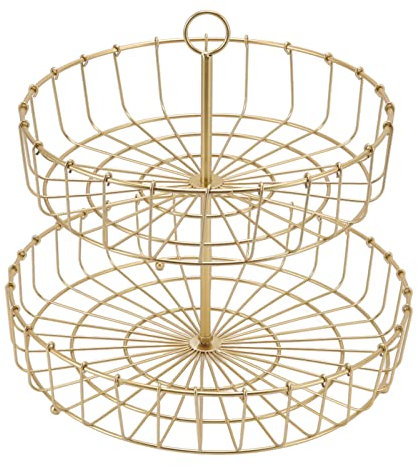 Cesta de frutas, cesta de pan de frutas de encimera de 2 niveles, frutero, soporte de vegetales dorados, bandeja de almacenamiento de refrigerios para el hogar para cocina de escritorio de fiesta