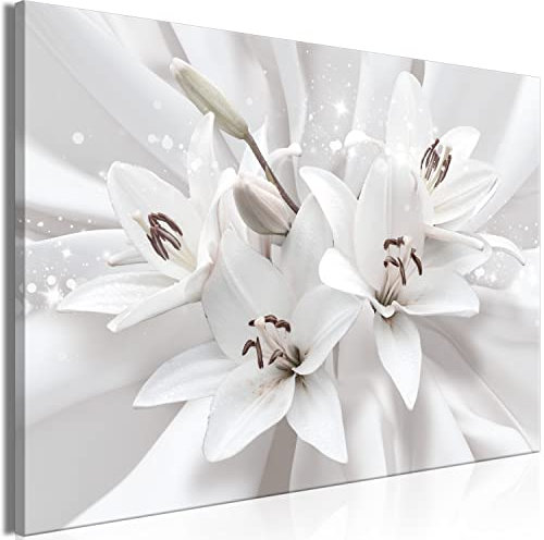 murando Cuadro Acústico blancoe Lirios 120x80 cm espuma acústica absorbe el sonido aislamiento lienzo de 1 pieza Impresión Artística Decoración de Pared 3D Flores Avestruz bokeh b-C-10354-b-a