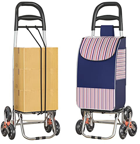 Carro de la Compra con 6 Ruedas para Subir Escaleras, Carrito de la Compra Plegable, Bolsa Impermeable de 45 L, Sobrecarga de 40 kg para Ahorrar Mano de Obra (Blue)