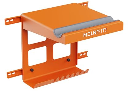Mount-It! Bike Wall Mount Rack with Shelf and Hooks, Horizontal Indoor Bike Rack Garage Home, Space Saving Wall Mounted Hanger for a single Road, Mountain or other Bicycle with Extra Storage, Orange