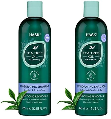 HASK Invigorating TEA TREE OIL Shampoo, thickening for all hair types, color safe, and cruelty-free - 1 355mL Bottle, (Pack of 2)