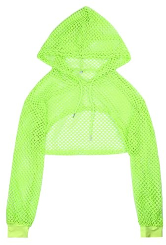 XINCHIA Top Da Donna A Rete A Maniche Lunghe Sexy Crop Top Scava Fuori Vedere Attraverso Uncinetto Con Cappuccio Camicie Sexy Camicette Copertura In Rete Colore Verde