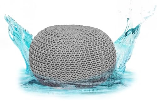 ELYFLAIR® Premium Sitzpouf wasserdicht Ø 55cm oder 45cm - Pouf für Outdoor und Indoor - Sitzhocker in Grobstrick-Optik für Garten, Terrasse, Pool - 100% recycelter Kunststoff (Silbergrau, Ø55cm)