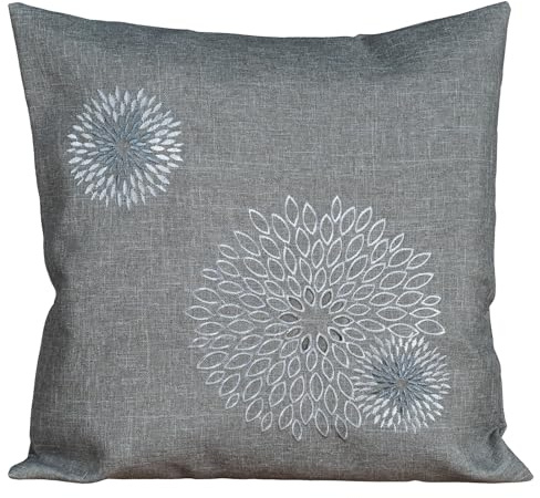 heimtexland Dekokissen Leinen-Optik Bestickt Deko Esszimmer Serie Pusteblume Kissen Bezug Stickerei Blumen Ornament Sofakissen Typ887 Kissenhülle 40x40 cm grau