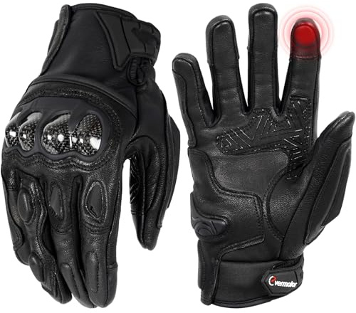 evermotor Gants de Moto, Gant Moto homologué Hiver, Gants avec Tactile, en Cuir de Chèvre, Adaptés pour Moto, VTT, Ski, Trottinette et Autres Activités Extérieures, Homme et Femme -XL