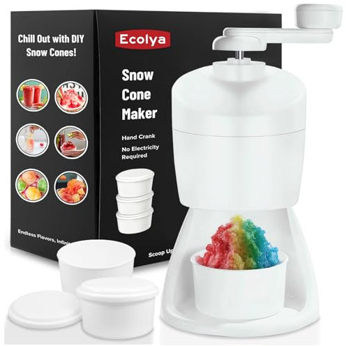 Snow Cone Machine, Ice Crusher for Home Use, Snow Cone Maker for Kids, Shaved Ice Slushy Machine, Ice Shaver Manual, Hand Crank, with 3 Ice Block Molds