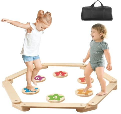 VEVOR Poutres d'équilibre en bois pour tout-petits, 6PCS, jouet Montessori pour enfants 2-6 ans, planches d'équilibre pour coordination, motricité, gymnastique, intérieur, extérieur, filles, garçons