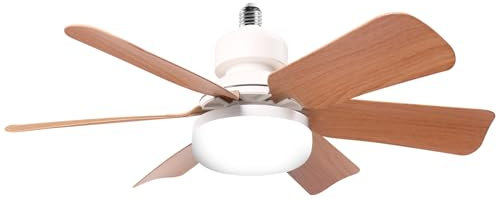 Ventilateur plafond avec lumiere, 30W Lampe Ventilateur Plafond avec Douille E27, Dimmable LED pour Chambre, Salon, 3 Vitesses, 6 Pales (Couleur du bois)