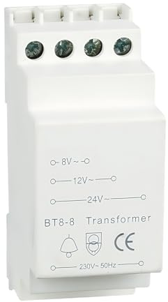 WIYETY Türklingeltransformator: Energieeffizienter Transformator 8-12-24V AC, 230V AC Primärspannung, Für Türklingel-Systeme Und Haushaltsanwendungen (Weiß)