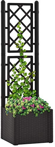 Homgoday Arriate con Enrejado y Sistema de riego automático Antracita Arriate Jardin Jardinera Exterior para Terraza Elevado Macetero Maceta para Plantas Vegetales Hierbas