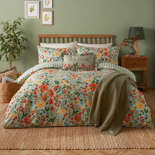 furn. Meadow Haze Duvet Cover Set (Green - King) | Reversible countryside-inspired wildflower design in soft polycotton