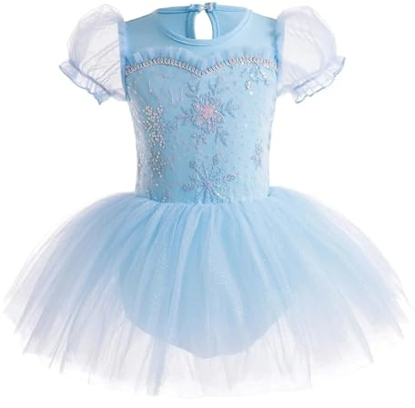 LOVSSU tutù da Ballo tutù da Balletto for Bambine, Body da Danza con Fiocco di Neve e gonne Lucide, Abito da Ballerina for Bambini, Costume for spettacoli teatrali per Ragazze(140)