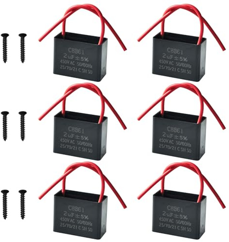 GTIWUNG 6 stycken CBB61 2.0uF 450 V AC 50/60 Hz fläkt motor driftkondensator 2.0uf kondensator takfläkt kondensator startkondensatorer