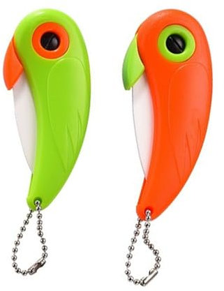 2 Pezzi Coltello da Frutta in Ceramica, Mini Coltelli Uccello Pieghevole Lama in Ceramica, Coltelli da Cucina Frutta per Sbucciare Verdura, Coltello da Tasca Utensili da Taglio (Arancione e Verde)