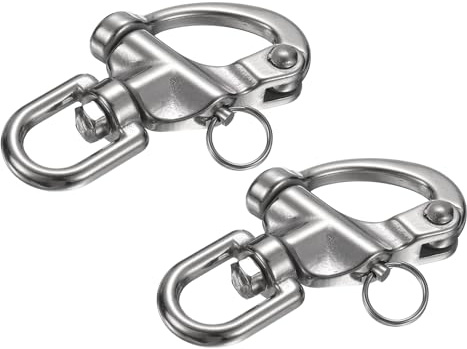 PATIKIL 3.4 Inch Quick Release Shackle, 2Pcs 316 Stainless Steel Swivel Bail Snap Shackle Boat Sail Connector for Outdoor Camping Nautical Ships Industrial Hoisting Pet Chains, Silver